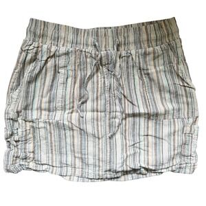 Royalty Coastal Boho Women Skort Mini Striped Beige Linen Blend